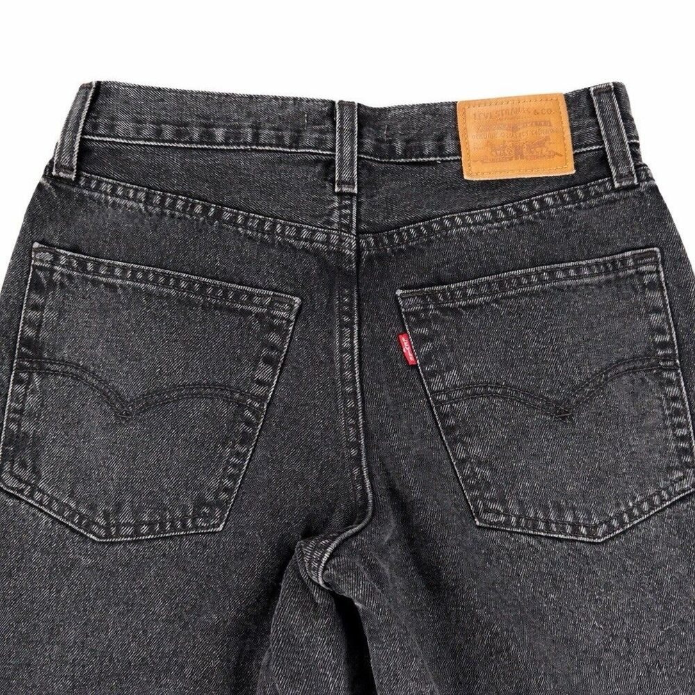 Levis Premium Baggy Dad Jeans Womens 25 (27x27) Black Wide Leg 100% Cotton - Picture 5 of 7